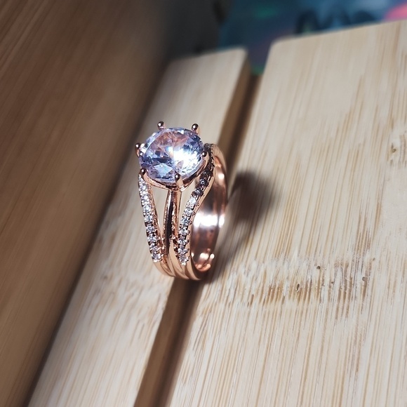 Rose Gold Cubic Zirconia Engagement Ring Size 6.5 - Picture 3 of 8